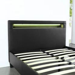 Idimex Lit LED simple MIRANDO 120x190 cm, avec sommier, revêtement synthétique noir