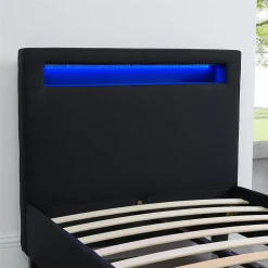 Idimex Lit LED simple MOLINA 90x190 cm, avec sommier, revêtement tissu noir