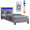Idimex Lit LED simple MOLINA 90x190 cm, avec sommier, revêtement tissu gris Sale