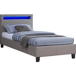 Idimex Lit LED simple MOLINA 90x190 cm, avec sommier, revêtement tissu gris Sale