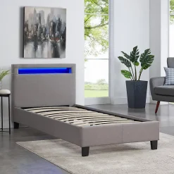 Idimex Lit LED simple MOLINA 90x190 cm, avec sommier, revêtement tissu gris Sale