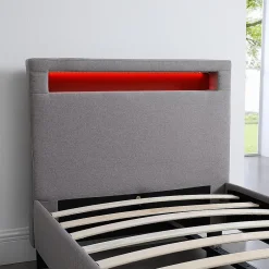 Idimex Lit LED simple MOLINA 90x190 cm, avec sommier, revêtement tissu gris Sale