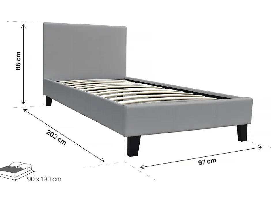 Habitat Et Jardin Lit "Lina" 90 x 190 cm Gris clair