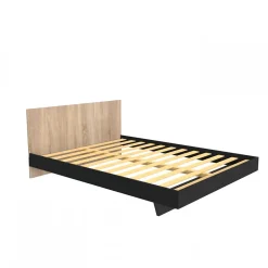 Weber Industries Lit LOFT 160x200 + 1 sommier + tête de lit / Décor Noir & chêne blanchi