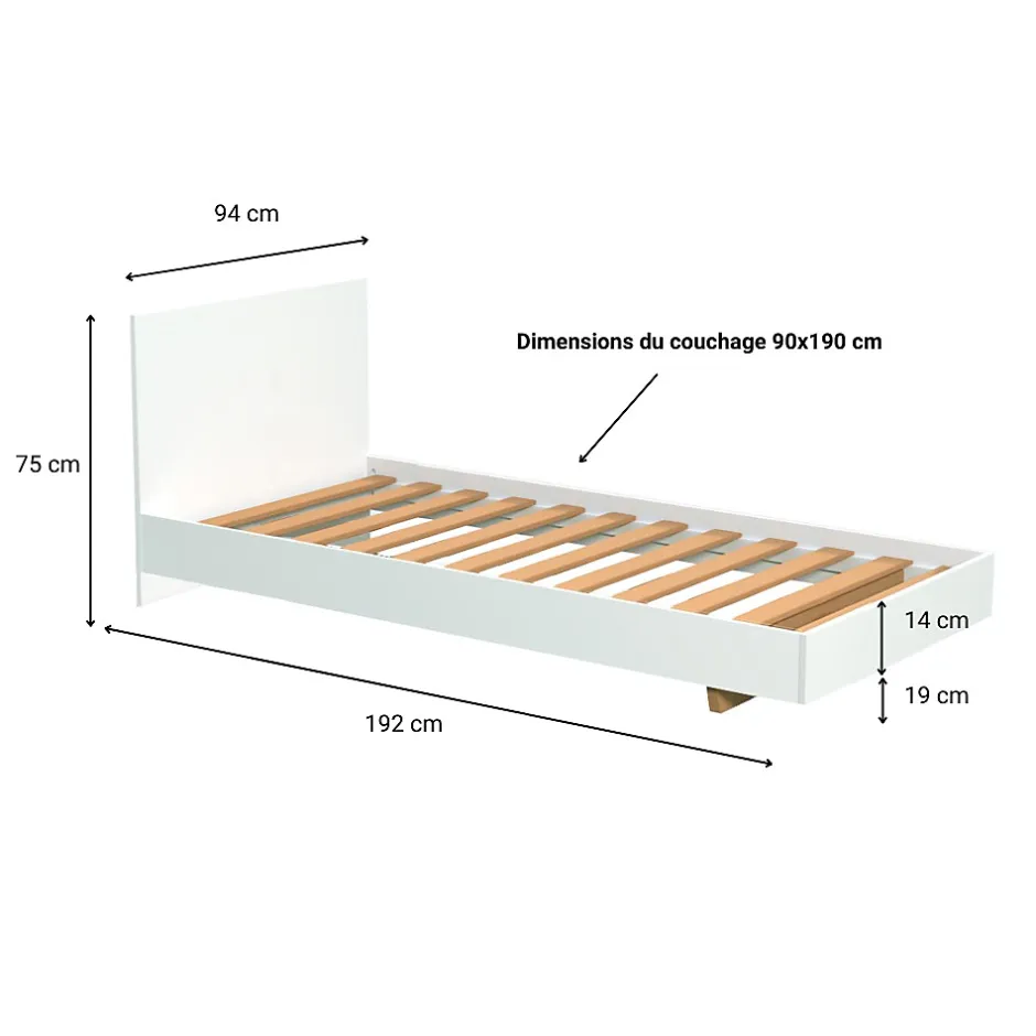 Weber Industries Lit LOFT 90x190 cm + sommier / Blanc New