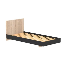 Weber Industries Lit LOFT 90x190 cm + sommier / Décor Noir & chêne blanchi