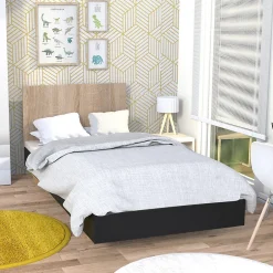 Weber Industries Lit LOFT 90x190 cm + sommier / Décor Noir & chêne blanchi