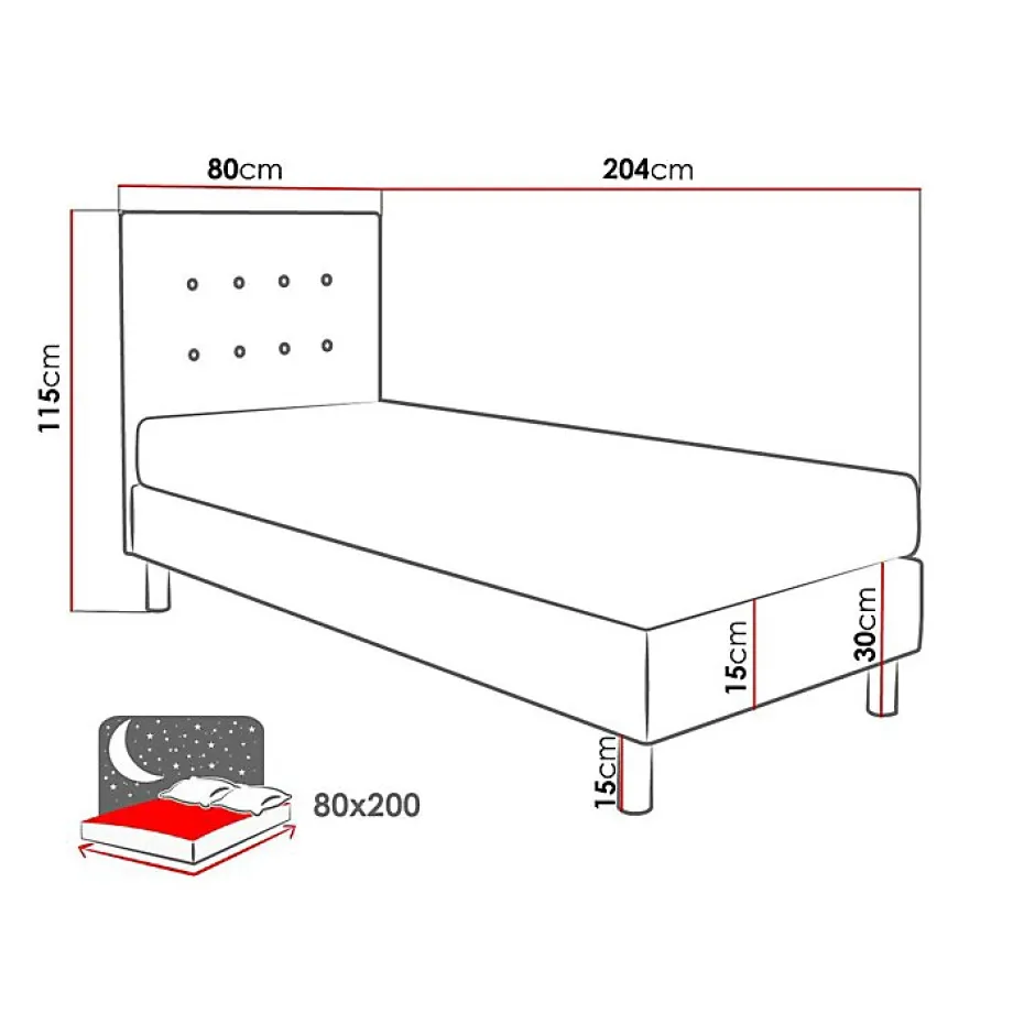 Mobilier1 Lit Logan 100, Unique, Gris, Tissu, Disponible, 80x204x115cm New