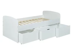 Vente-unique Lit LOUANE avec 2 tiroirs et 1 coffre de rangement - 90 x 190 cm - Blanc Outlet