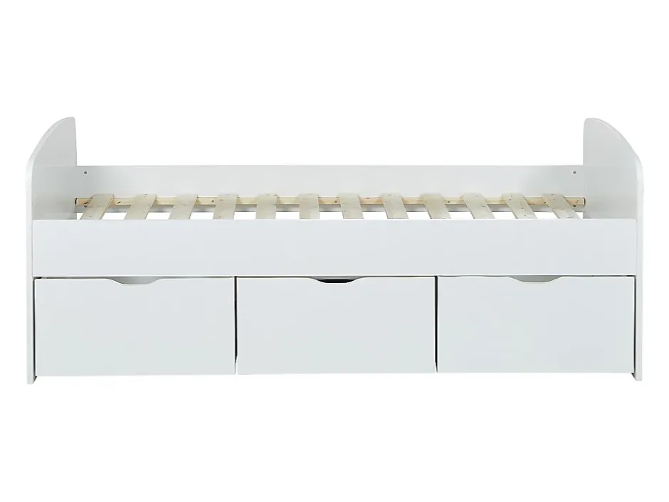 Vente-unique Lit LOUANE avec 2 tiroirs et 1 coffre de rangement - 90 x 190 cm - Blanc Outlet