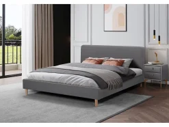 Habitat Et Jardin Lit louise 203 x 148 x 90 cm en tissu cadre a lattes pour 2 personnes de couleur gris Clearance