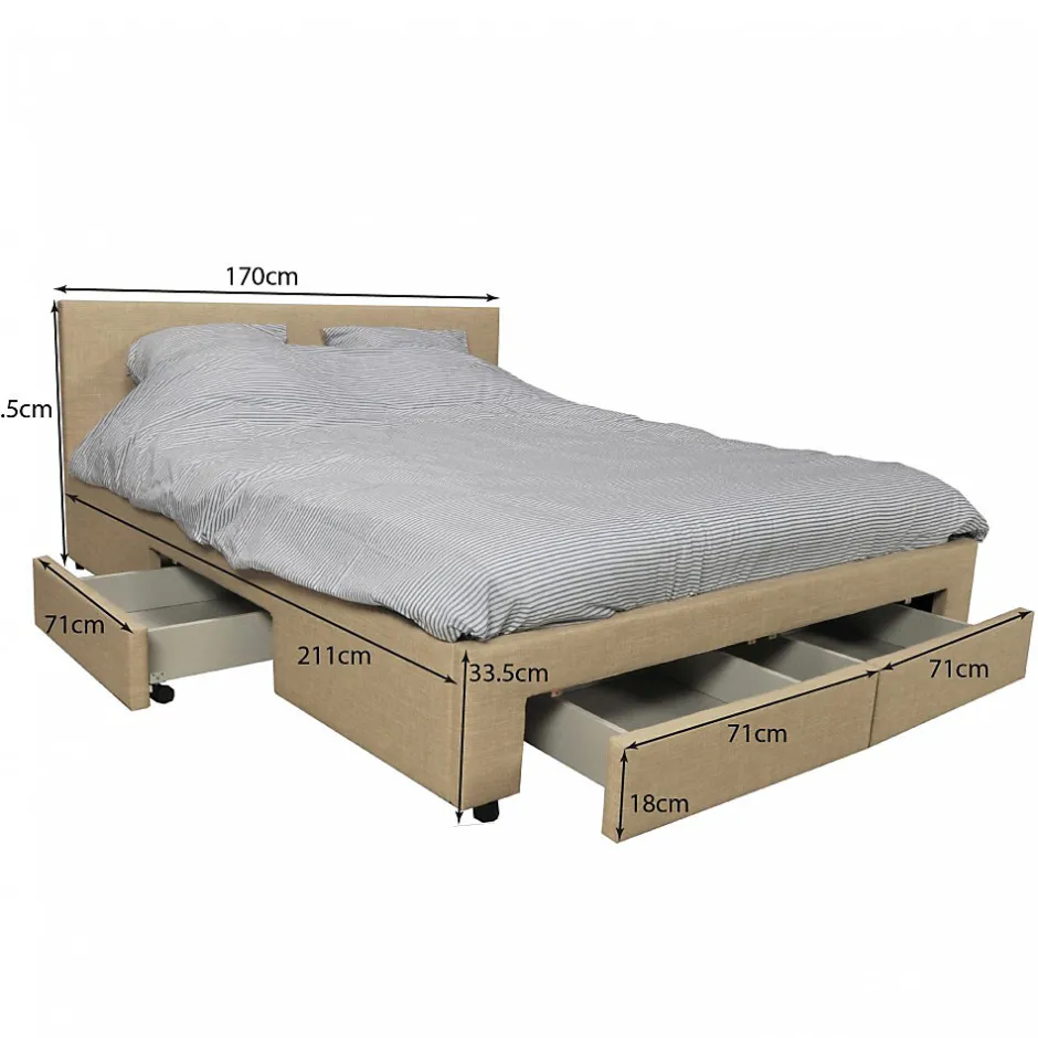 Weber Industries Lit LUGANO 160x200 + 1 sommier + 4 tiroirs / Beige