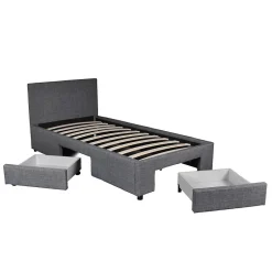 Weber Industries Lit LUGANO 90x190 + 1 sommier + 2 tiroirs / Gris foncé Clearance