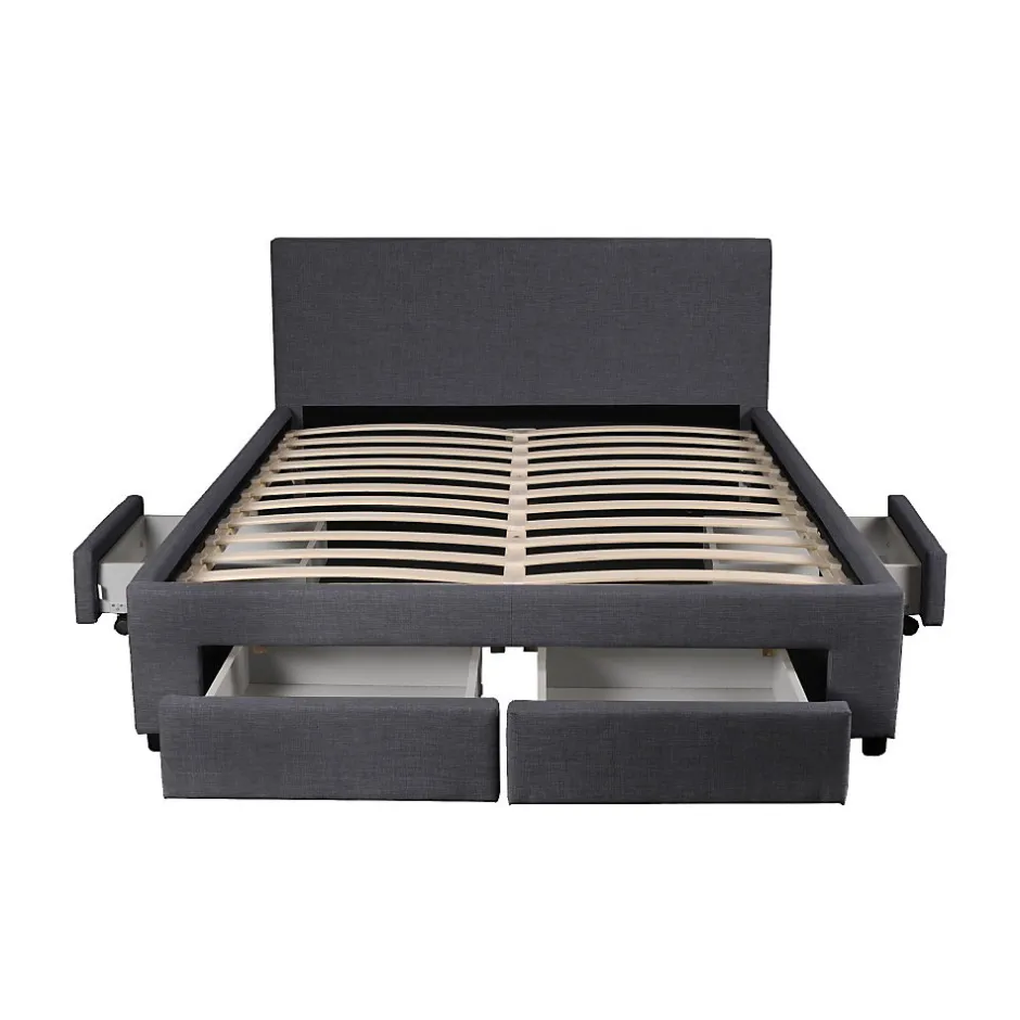 Weber Industries Lit LUGANO 140x190 + 1 sommier + 4 tiroirs / Gris foncé