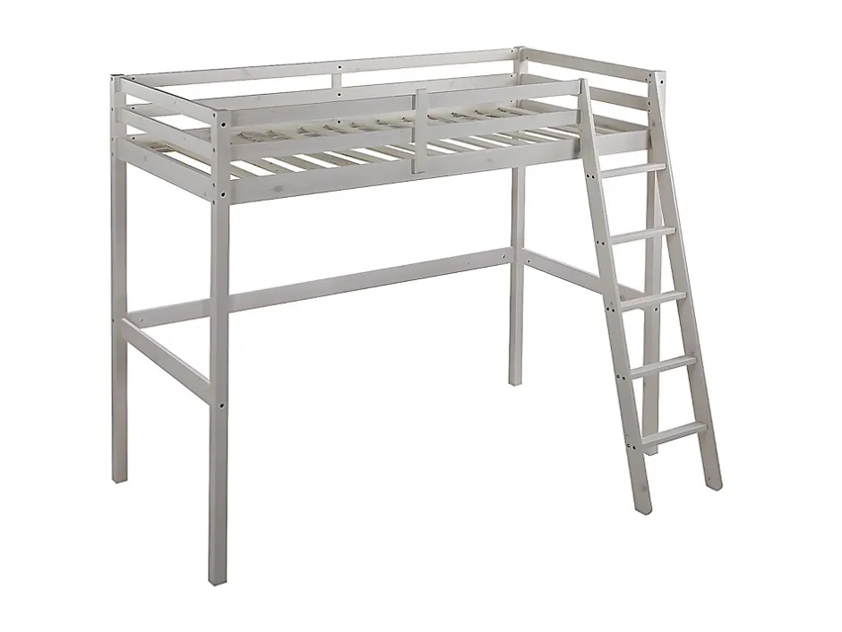Vente-unique Lit mezzanine - 90 x 190 cm - Pin massif - Blanchi + matelas - GEDEON II New