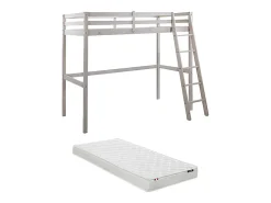 Vente-unique Lit mezzanine - 90 x 190 cm - Pin massif - Blanchi + matelas - GEDEON II New