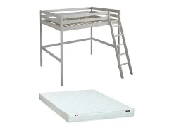 Vente-unique Lit mezzanine - 140 x 190 cm - Pin massif - Blanchi + matelas -GEDEON II