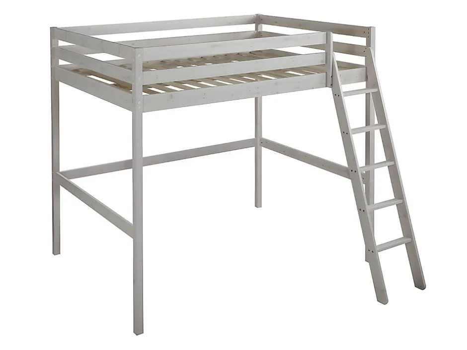 Vente-unique Lit mezzanine - 140 x 190 cm - Pin massif - Blanchi + matelas -GEDEON II