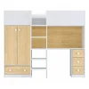 Vente-unique Lit mezzanine 90 x 190 cm avec armoire et bureau - Blanc et naturel - CINAMO Online
