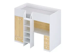 Vente-unique Lit mezzanine 90 x 190 cm avec armoire et bureau - Blanc et naturel - CINAMO Online