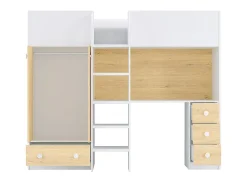 Vente-unique Lit mezzanine 90 x 190 cm avec armoire et bureau - Blanc et naturel - CINAMO Online