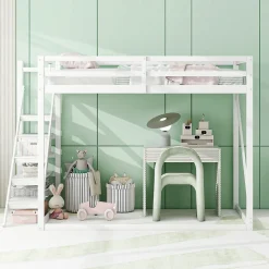 Okwish Lit Mezzanine - Lit enfant 140x200 cm avec Escalier Sécurisé, Structure Robuste MDF et Bois de Pin, Couleur Blanc