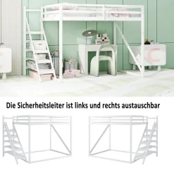 Okwish Lit Mezzanine - Lit enfant 140x200 cm avec Escalier Sécurisé, Structure Robuste MDF et Bois de Pin, Couleur Blanc