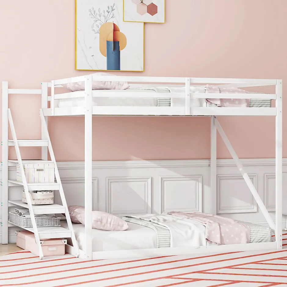 Okwish Lit Mezzanine - Lit enfant 140x200 cm avec Escalier Sécurisé, Structure Robuste MDF et Bois de Pin, Couleur Blanc