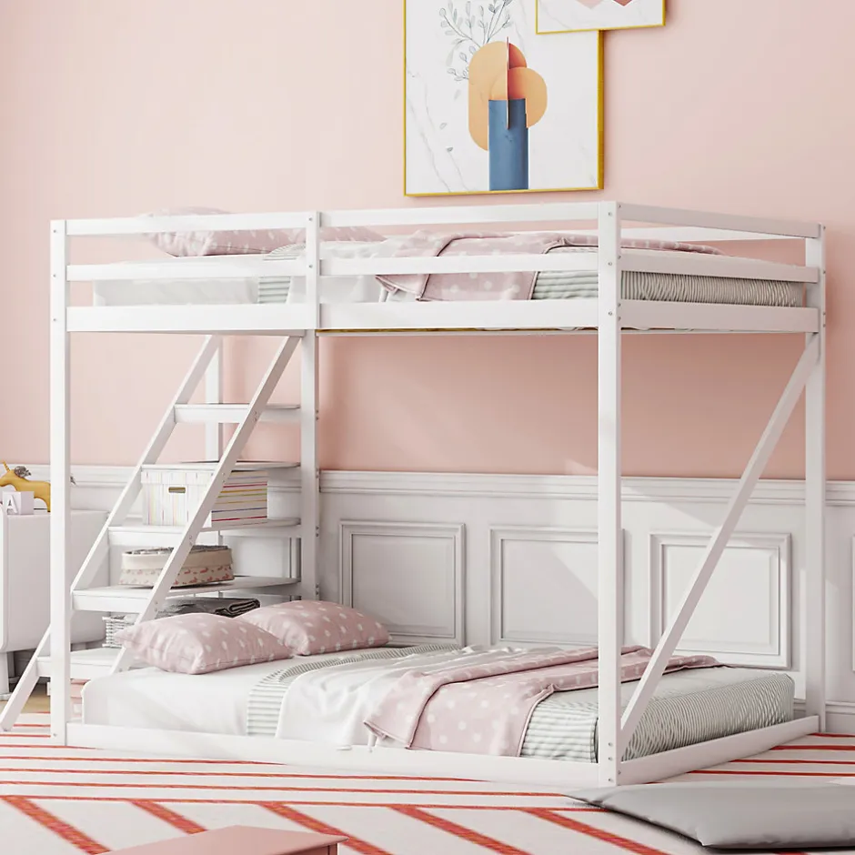 Okwish Lit Mezzanine - Lit enfant 140x200 cm avec Escalier Sécurisé, Structure Robuste MDF et Bois de Pin, Couleur Blanc