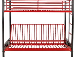 Vente-unique Lit mezzanine 90 x 190 cm - Avec banquette convertible - Métal - Noir et Rouge + Futon + Matelas - MODULO V