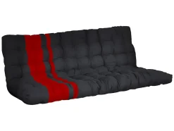 Vente-unique Lit mezzanine 90 x 190 cm - Avec banquette convertible - Métal - Noir et Rouge + Futon + Matelas - MODULO V