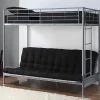 Vente-unique Lit mezzanine 90 x 190 cm - Avec banquette convertible - Métal - Argent + Futon noir - MODULO V