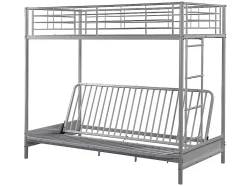 Vente-unique Lit mezzanine 90 x 190 cm - Avec banquette convertible - Métal - Argent + Futon noir - MODULO V
