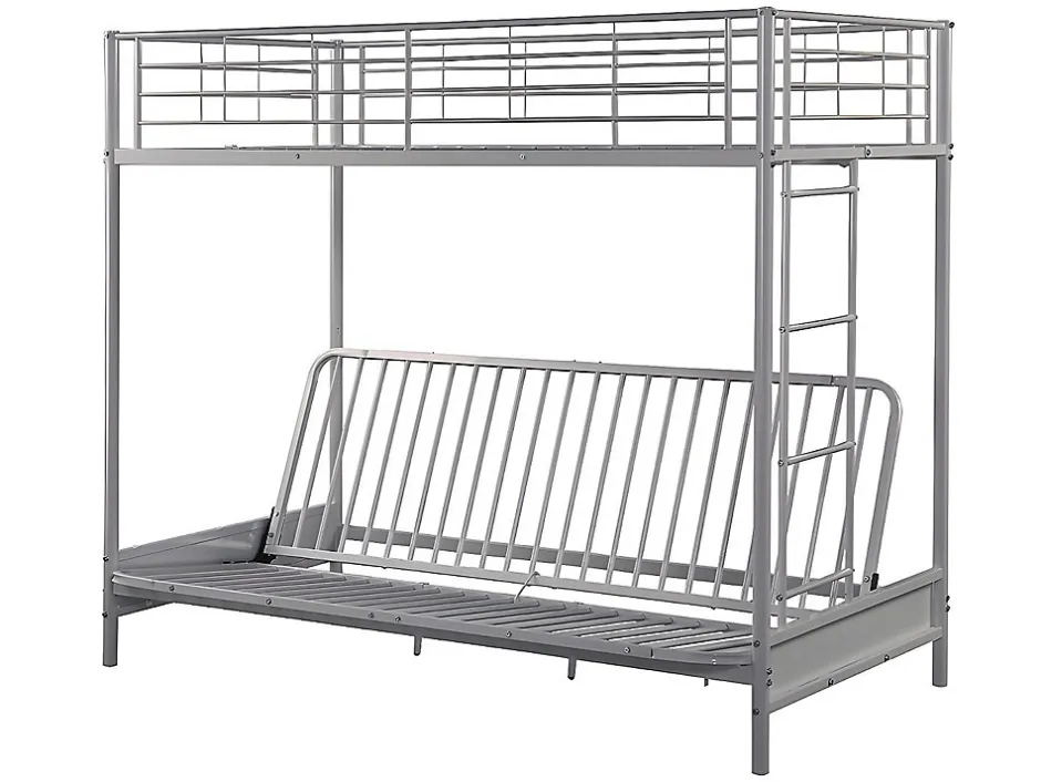 Vente-unique Lit mezzanine 90 x 190 cm - Avec banquette convertible - Métal - Argent + Futon noir - MODULO V