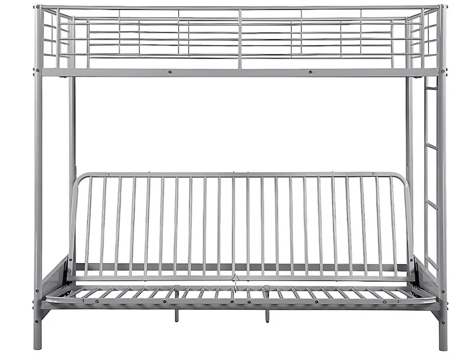 Vente-unique Lit mezzanine 90 x 190 cm - Avec banquette convertible - Métal - Argent + Futon noir - MODULO V