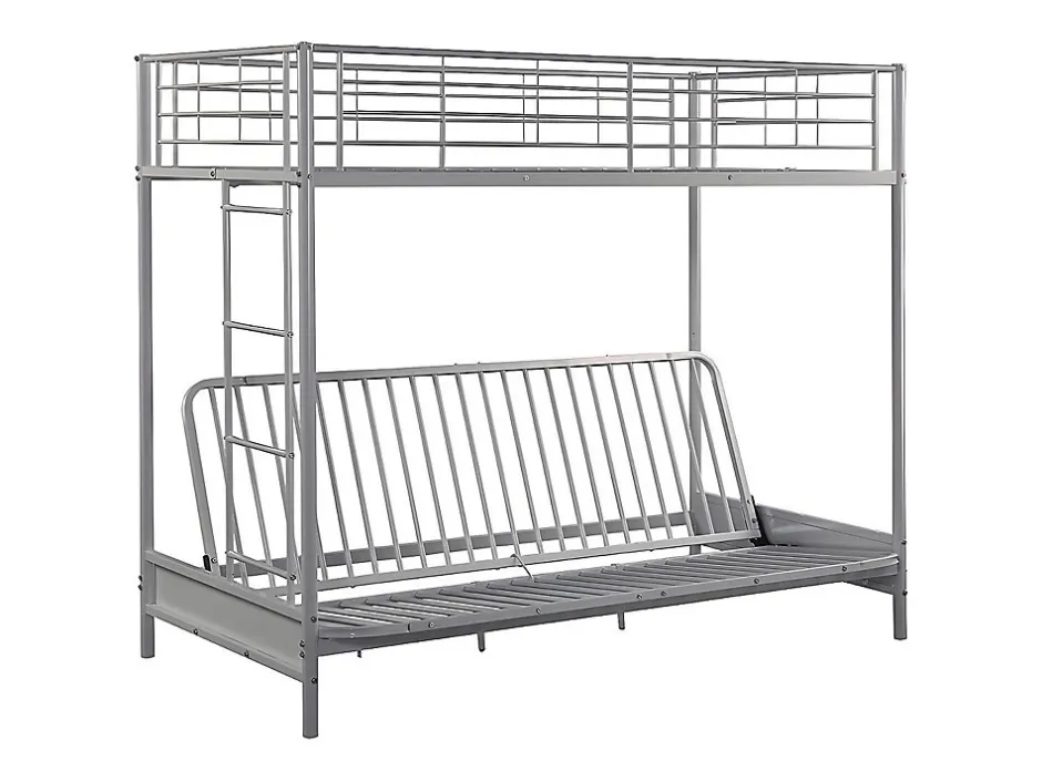 Vente-unique Lit mezzanine 90 x 190 cm - Avec banquette convertible - Métal - Argent - MODULO V