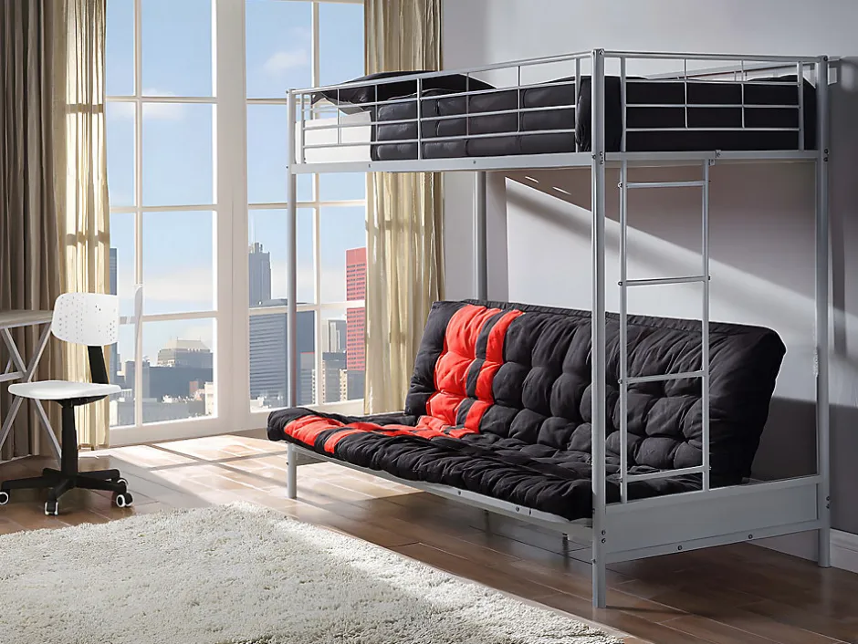 Vente-unique Lit mezzanine 90 x 190 cm - Avec banquette convertible - Métal - Argent - MODULO V