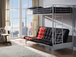 Vente-unique Lit mezzanine 90 x 190 cm - Avec banquette convertible - Métal - Argent - MODULO V