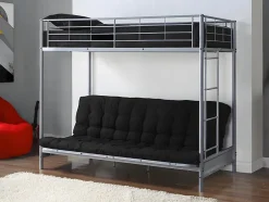 Vente-unique Lit mezzanine 90 x 190 cm - Avec banquette convertible - Métal - Argent + Futon + Matelas - MODULO V Sale