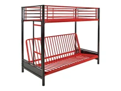 Vente-unique Lit mezzanine 90 x 190 cm - Avec banquette convertible - Métal - Noir et rouge - MODULO V