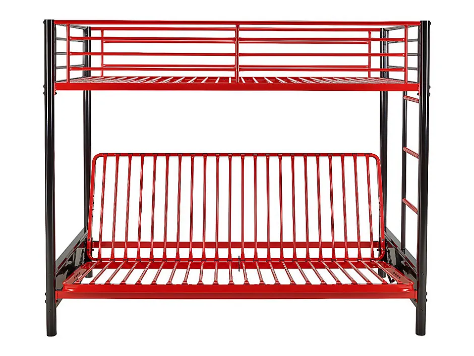 Vente-unique Lit mezzanine 90 x 190 cm - Avec banquette convertible - Métal - Noir et rouge - MODULO V