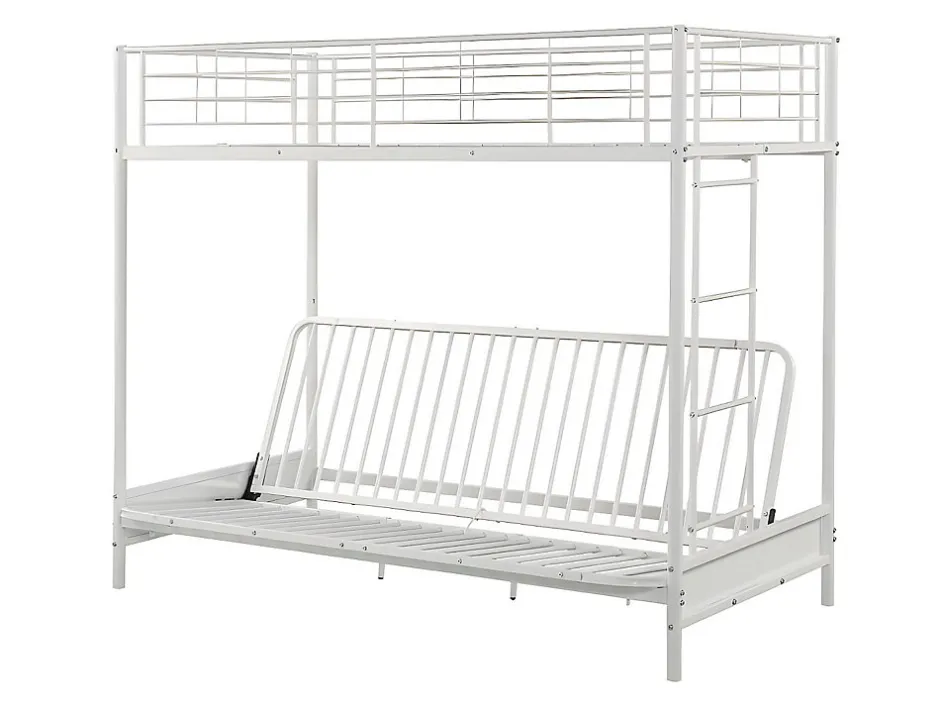 Vente-unique Lit mezzanine 90 x 190 cm - Avec banquette convertible - Métal - Blanc + Futon + Matelas - MODULO V