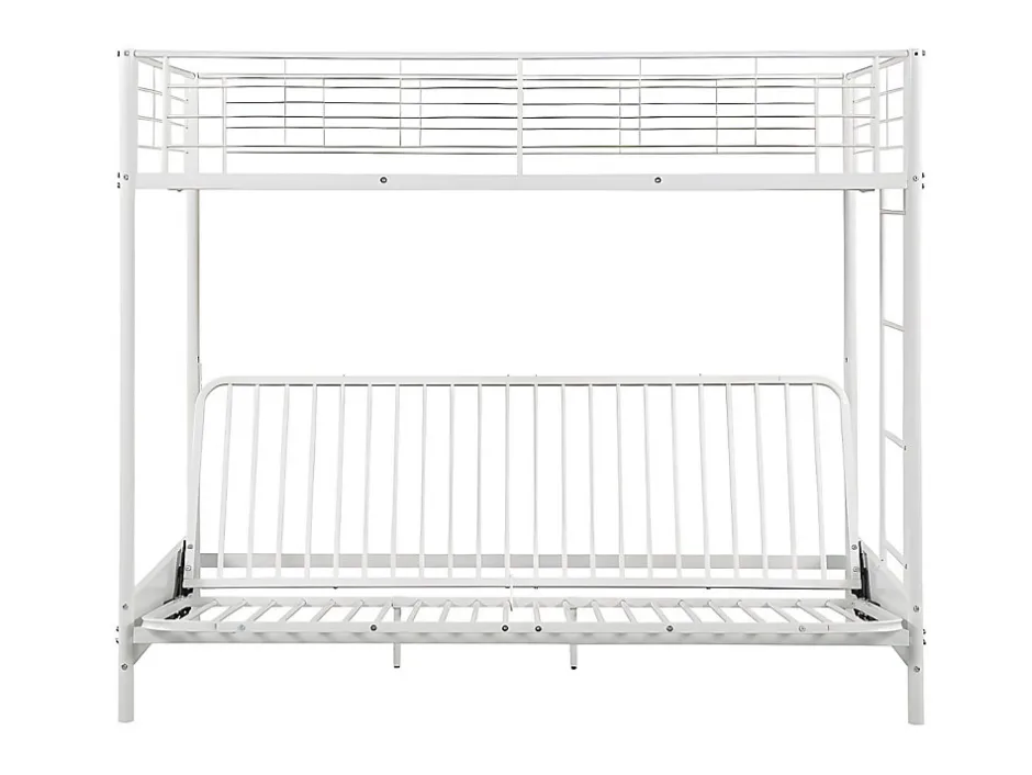 Vente-unique Lit mezzanine 90 x 190 cm - Avec banquette convertible - Métal - Blanc + Futon + Matelas - MODULO V