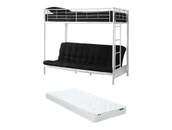 Vente-unique Lit mezzanine 90 x 190 cm - Avec banquette convertible - Métal - Blanc + Futon + Matelas - MODULO V