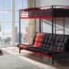 Vente-unique Lit mezzanine 90 x 190 cm - Avec banquette convertible - Métal - Noir et rouge + Futon - MODULO V