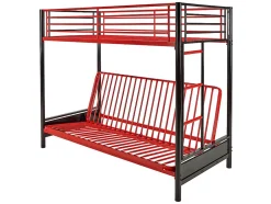 Vente-unique Lit mezzanine 90 x 190 cm - Avec banquette convertible - Métal - Noir et rouge + Futon - MODULO V