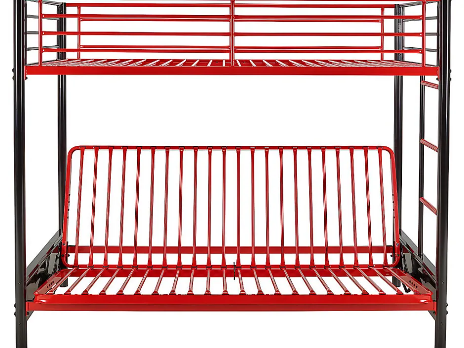 Vente-unique Lit mezzanine 90 x 190 cm - Avec banquette convertible - Métal - Noir et rouge + Futon - MODULO V