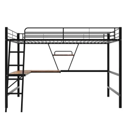 Okwish Lit Mezzanine 90 x 200 cm - Lit Simple avec Bureau en L et Étagère - Métal + MDF - Sans Matelas - Noir Clearance