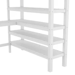 Okwish Lit Mezzanine 140 x 200 cm - Lit enfant avec Bureau et Rangements - Pin + MDF - Sans Matelas - Blanc