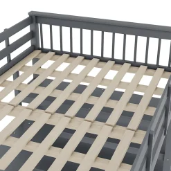 Okwish Lit Mezzanine 140 x 200 cm - Lit enfant avec Bureau et Rangements - Pin + MDF - Sans Matelas - Gris Clearance